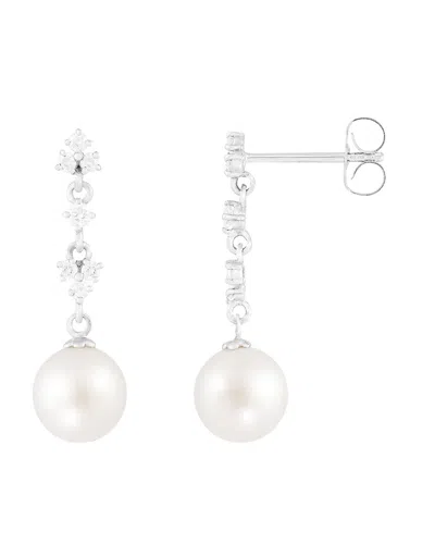 Splendid Pearls 14k 0.18 Ct. Tw. Diamond & 7mm Pearl Earrings In Metallic