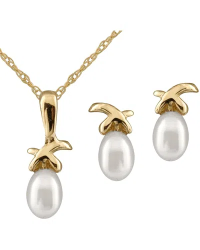 Splendid Pearls 14k 4-4.5mm Pearl Set In Gold