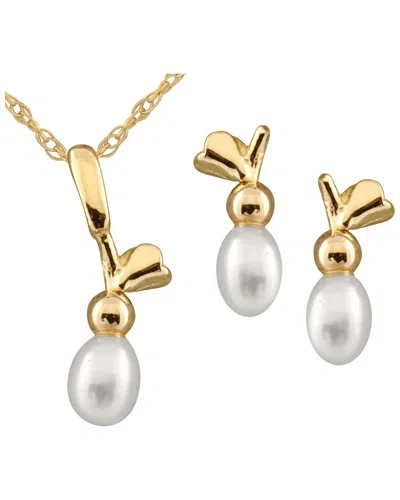 Splendid Pearls 14k 5-6mm Pearl Necklace Set In Gold