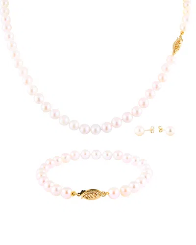 Splendid Pearls 14k 6-7mm Akoya Pearl Necklace, Bracelet, & Drop Earring Set In Pink