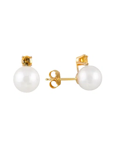 Splendid Pearls 14k 7-7.5mm Akoya Pearl & Citrine Earrings