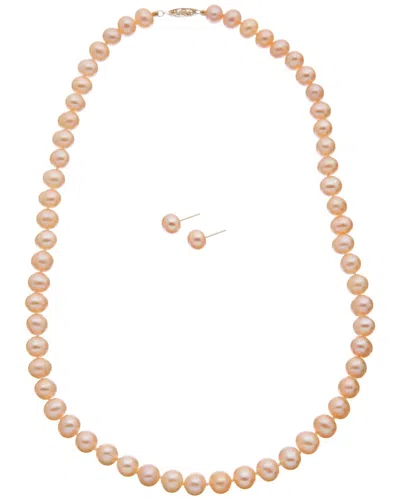 Splendid Pearls 14k 7-8mm Earring & Necklace Set In Gold