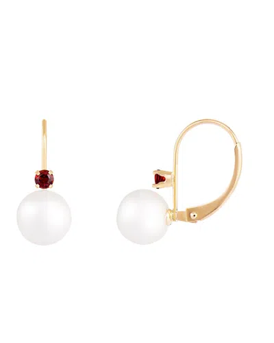 Splendid Pearls 14k Garnet 7-8mm Pearl Earrings In Gold