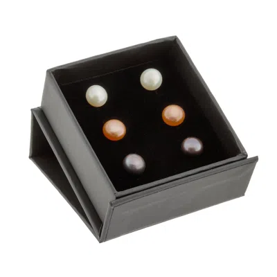 Splendid Pearls 14k Gold - 3 Pairs Of 7-8mm Freshwater Pearls In Multi