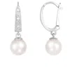 Splendid Pearls 14k Gold Diamond & Akoya Pearl Earrings In Silver