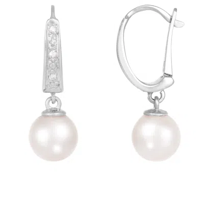 Splendid Pearls 14k Gold Diamond & Akoya Pearl Earrings In Silver