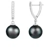 Splendid Pearls 14k Gold Diamond Encrusted Tahitian Pearl Earrings In Silver