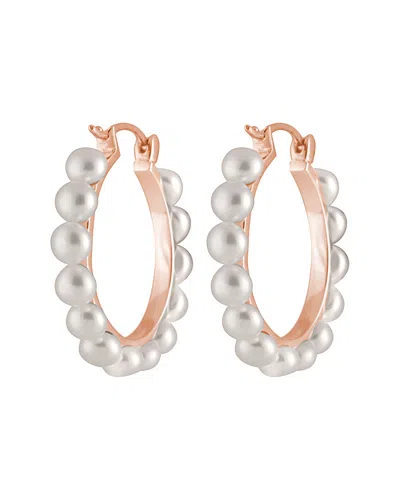 Splendid Pearls 14k Rose Gold Vermeil 4-5mm Freshwater Pearl Hoops In White