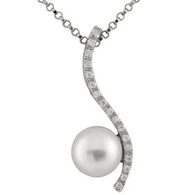Splendid Pearls 14k Diamond 7-7.5mm Pearl Pendant Necklace In White