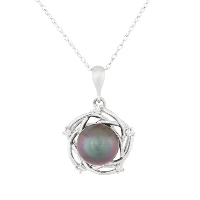Splendid Pearls 14k White Gold Diamond Tahitian Pearl Pendant In Black