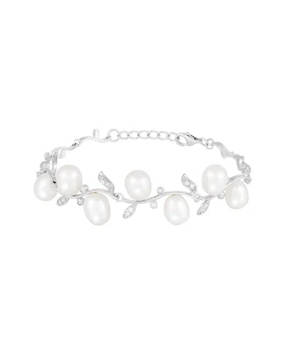 SPLENDID PEARLS SPLENDID PEARLS 7-7.5MM PEARL CZ STATION BRACELET