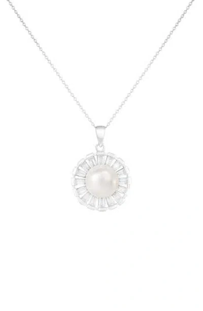 Splendid Pearls 7-8mm Cultured Pearl & Cz Pavé Pendant Necklace In White