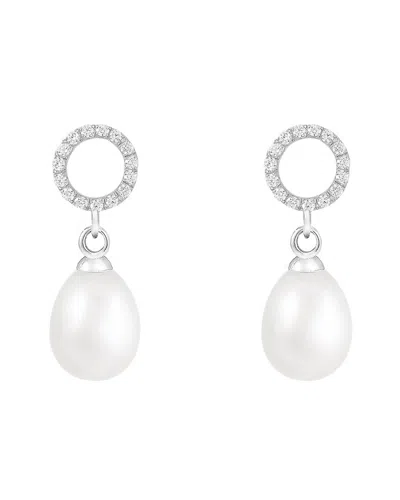 Splendid Pearls 7.5-8mm Pearl Cz Dangle Earrings