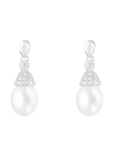 Splendid Pearls 7.5-8mm Pearl Cz Dangle Earrings
