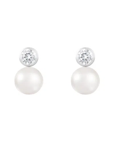 SPLENDID PEARLS SPLENDID PEARLS 7.5-8MM PEARL CZ DROP EARRINGS