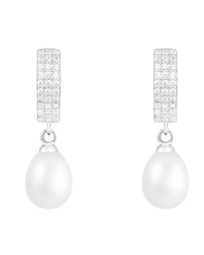 SPLENDID PEARLS SPLENDID PEARLS 7.5-8MM PEARL CZ HUGGIE EARRINGS