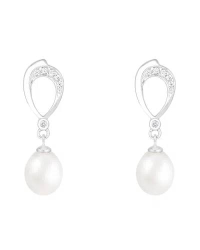 Splendid Pearls 7.5-8mm Pearl Cz Dangle Earrings