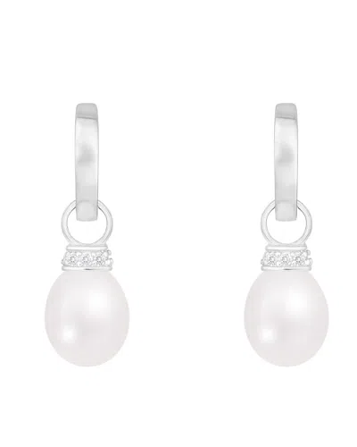 Splendid Pearls 8-8.5mm Pearl Cz Huggie Earrings