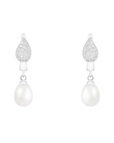 Splendid Pearls 8-8.5mm Pearl Cz Dangle Earrings In Metallic