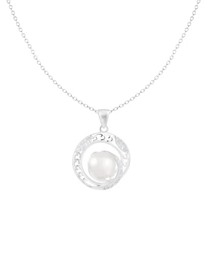Splendid Pearls 9-10mm Pearl Cz Dangle Pendant Necklace