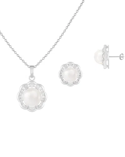 Splendid Pearls 9-9.5mm Pearl Cz Dangle Set