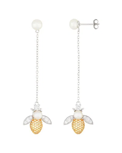 Splendid Pearls & Czs Silver 5-7mm Freshwater Pearl & Cz Earrings