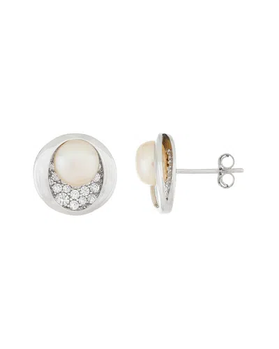 Splendid Pearls & Czs Silver 7-7.5mm Freshwater Pearl & Cz Earrings