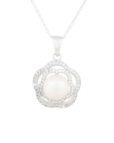 Splendid Pearls & Czs Silver 8-8.5mm Freshwater Pearl & Cz Necklace