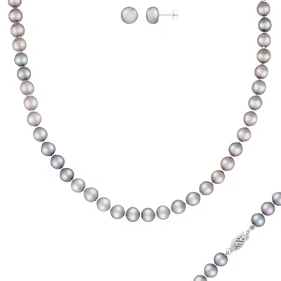 Splendid Pearls Beautiful 2 Piece 7-8mm Freshwater Pearl Set, 14k Gold In Grey