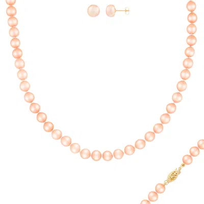 Splendid Pearls Beautiful 2 Piece 7-8mm Freshwater Pearl Set, 14k Gold In Pink