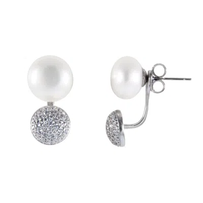 Splendid Pearls Cz Earring Jackets With White Freshwater Pearls