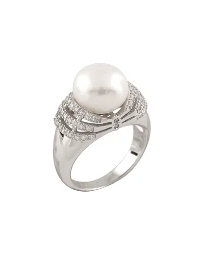 Splendid Pearls Dnu 0 Units Sold  Rhodium Plated 10-10.5mm Pearl & Cz Ring