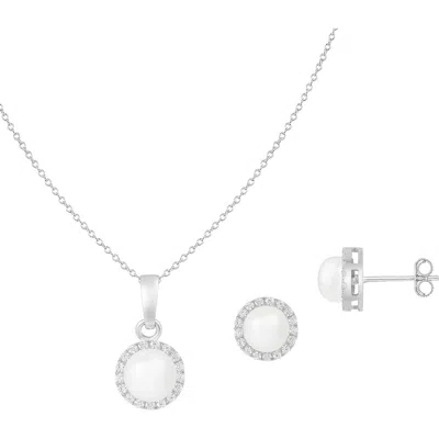 Splendid Pearls Halo Freshwater Pearl Pendant Necklace & Stud Earrings Set In Black