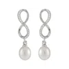 Splendid Pearls Infinity Shaped 7.5-8mm Pearl Earrings Set In Sterling Silver In White