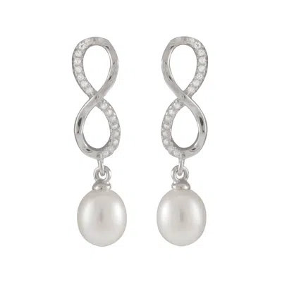 Splendid Pearls Infinity Shaped 7.5-8mm Pearl Earrings Set In Sterling Silver In White