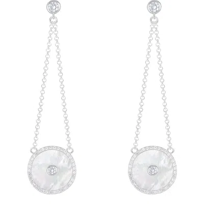 Splendid Pearls Mother-of-pearl & Cz Chain Drop Earrings In White