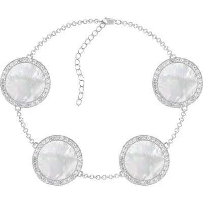 Splendid Pearls Mother-of-pearl & Cz Round Station Bracelet In White