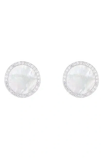 Splendid Pearls Mother-of-pearl & Cz Round Stud Earrings In White