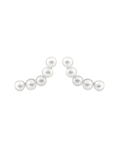 Splendid Pearls Rhodium Over Silver 3-4mm Pearl Earrings In Metallic