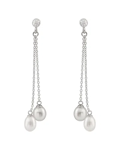 Splendid Pearls Rhodium Over Silver 6-6.5mm Pearl Earrings In Metallic