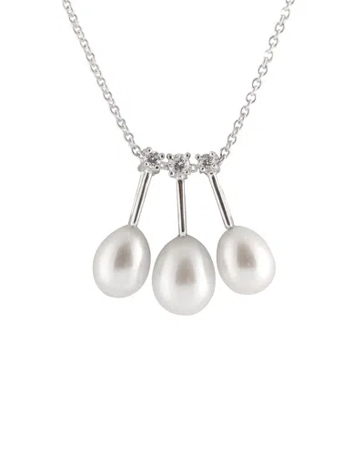 Splendid Pearls Rhodium Over Silver 6.5-8mm Pearl Pendant