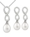 Splendid Pearls Rhodium Over Silver 7.5-8mm Pearl Necklace & Earrings Set