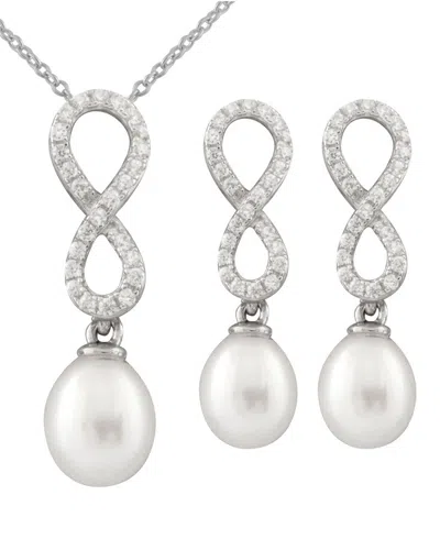 Splendid Pearls Rhodium Over Silver 7.5-8mm Pearl Necklace & Earrings Set