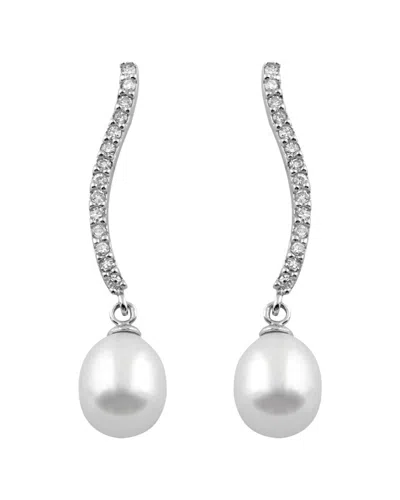 Splendid Pearls Rhodium Over Silver 7.5-8mm Pearl Earrings