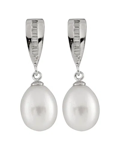 Splendid Pearls Rhodium Over Silver 7-8mm Pearl Earrings In Metallic