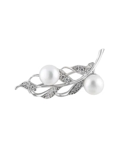 Splendid Pearls Rhodium Over Silver 8-9mm Pearl Brooch In Metallic