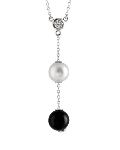 Splendid Pearls Rhodium Plated 10-11mm Pearl Cz Earrings