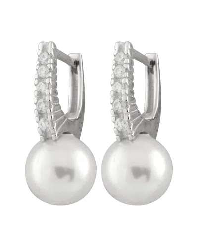 Splendid Pearls Rhodium Plated 10-11mm Pearl Cz Earrings In White