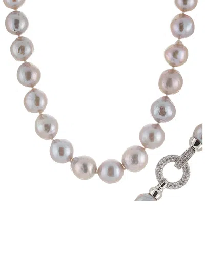 Splendid Pearls Rhodium Plated 11-12mm Pearl & Cz Necklace