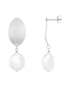 Splendid Pearls Rhodium Plated 12-13mm Pearl Cz Earrings